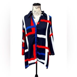 Valerie Stevens Red, White, Blue Patriotic Oversized Button Down Shirt Size Med